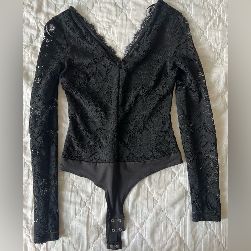 Dynamite Long Sleeve Black Lace Bodysuit